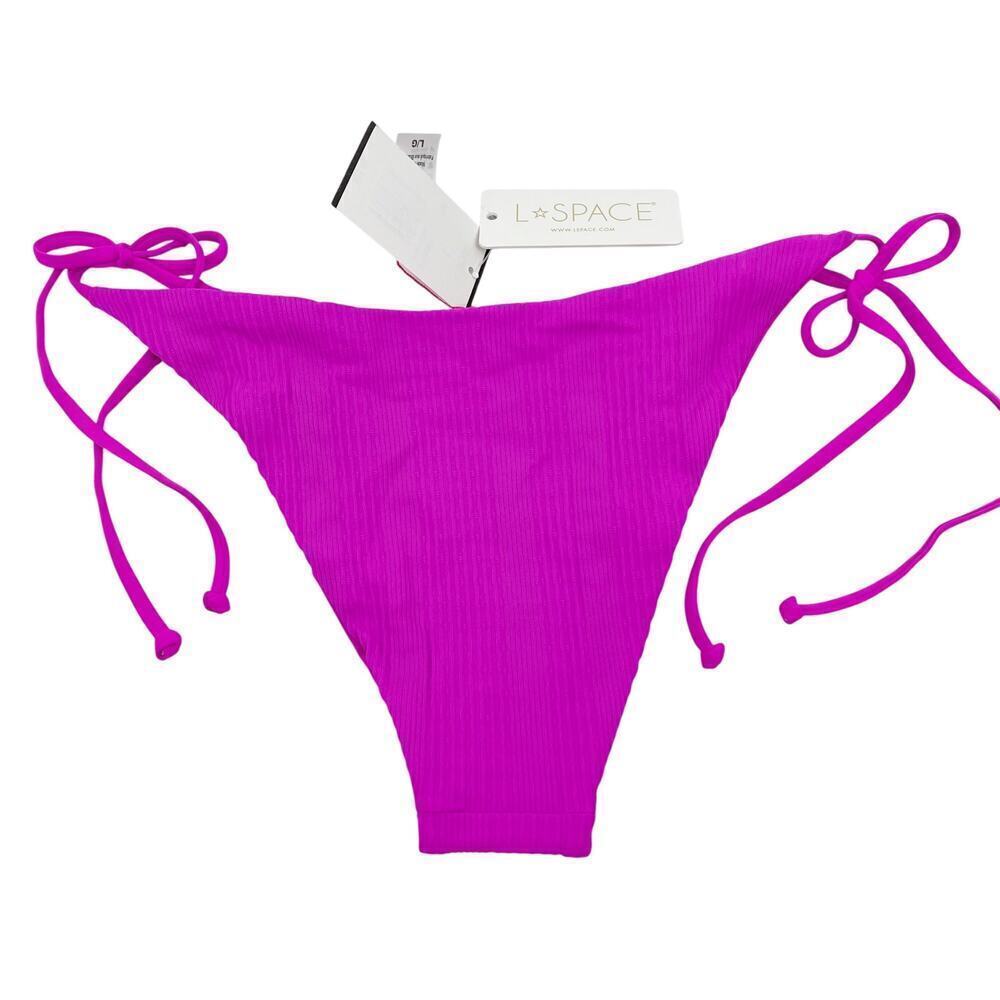 L Space Lennox Ribbed String Bikini Bottoms Bright Fuchsia Size Large NWT - Picture 9 of 9